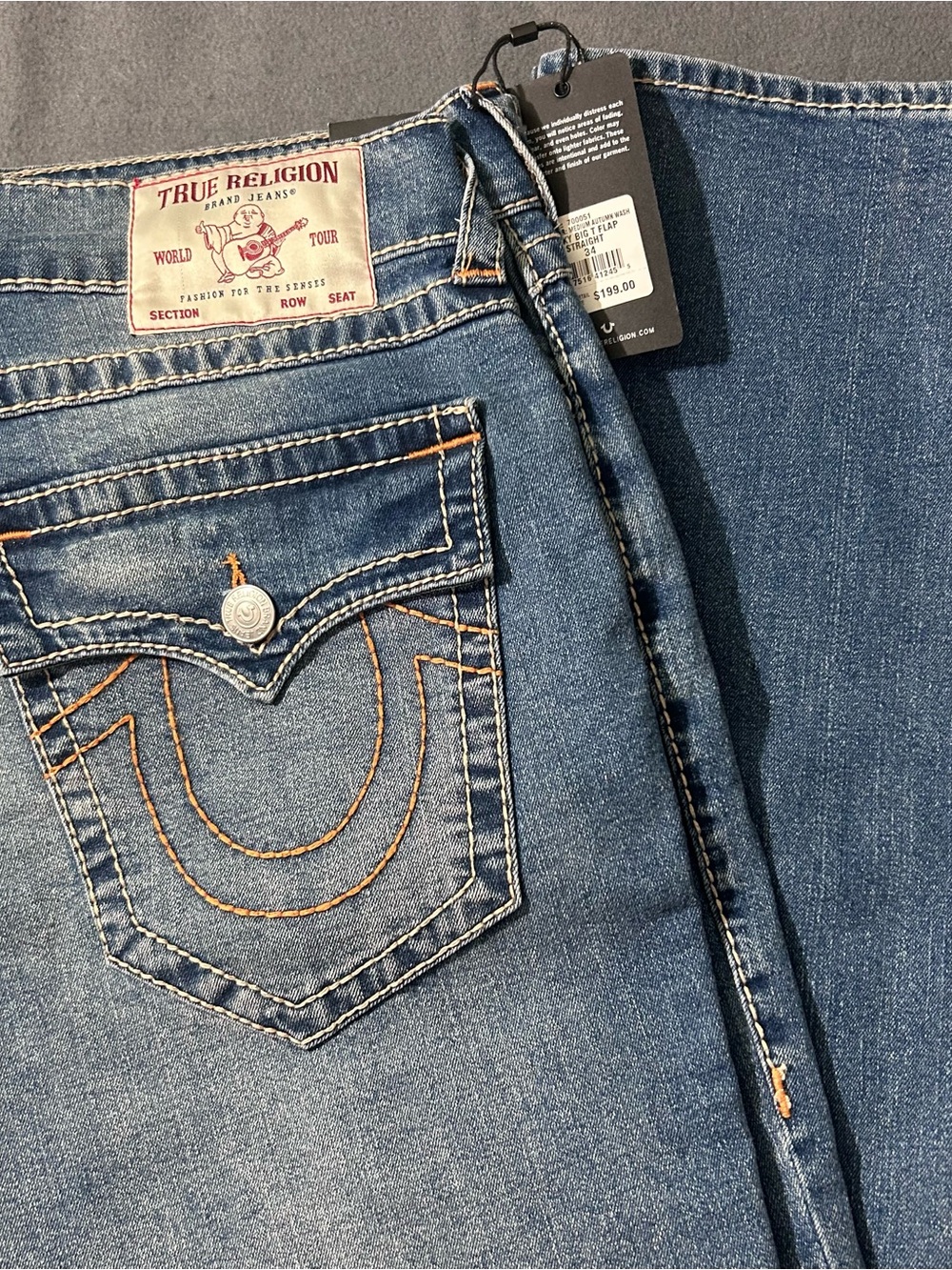 NWT True Religion Mens Ricky Relaxed Straight Stretch Denim Jeans 34 X 34